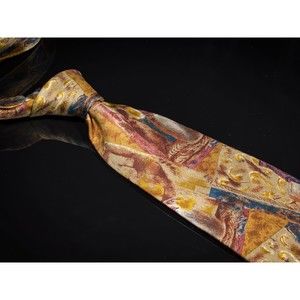 Vintage Countess Mara 100% Silk Tie Multicolor Pictorial Mens Designer Necktie